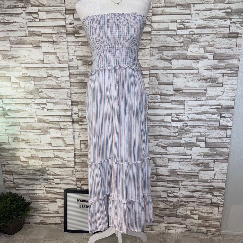 4OUR DREAMERS Anthropology Striped Strapless Maxi Dress